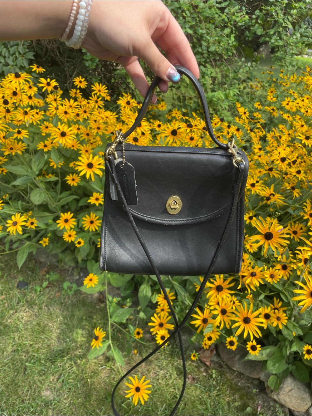 Coach vintage Black Leather Regina  Mini Top-Handle Crossbody